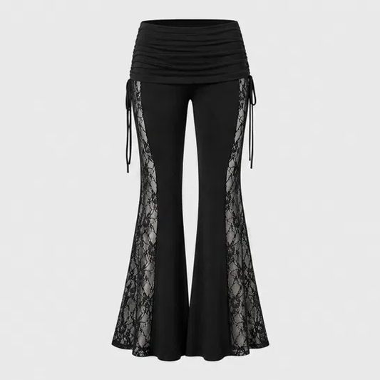 Ruchélle™ – Sheer Lace Panel Ruched Flare Pants + 50% OFF