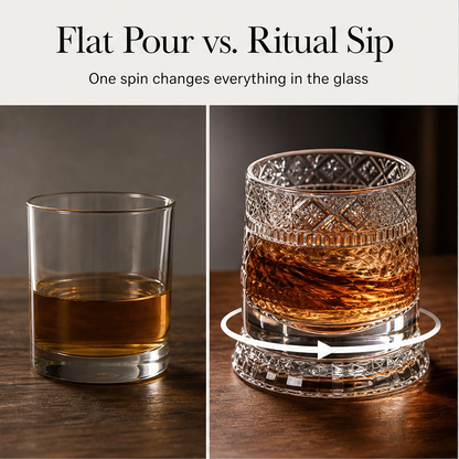 Caskwell™ – 360° Rotating Embossed Crystal Whiskey Tumbler + 50% OFF