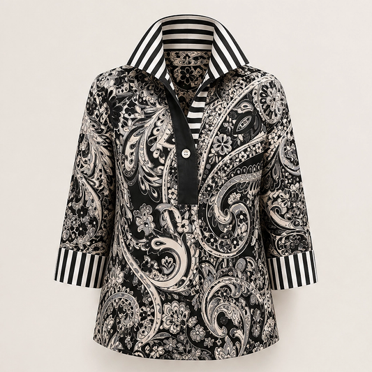 Poplyn – Paisley Popover Shirt with Striped Turn-Back Cuffs + 50% OFF