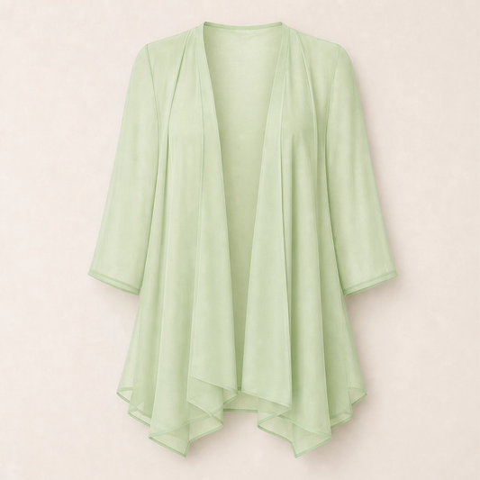 Gossamer – Sheer Chiffon Open-Front Cardigan with 3/4 Sleeves + 50% OFF