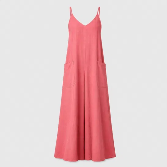 Sundra™ – Cotton-Linen Wide-Leg Jumpsuit with Pockets & Adjustable Straps + 50% OFF