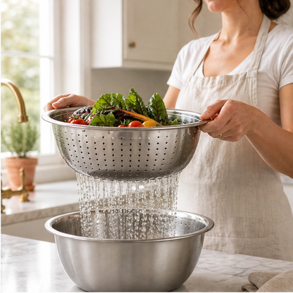 Prepwell – 3-in-1 Stainless Steel Basin with Grater Lid & Drain Basket + 50% OFF