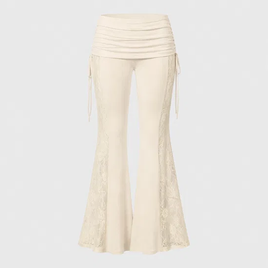 Ruchélle™ – Sheer Lace Panel Ruched Flare Pants + 50% OFF