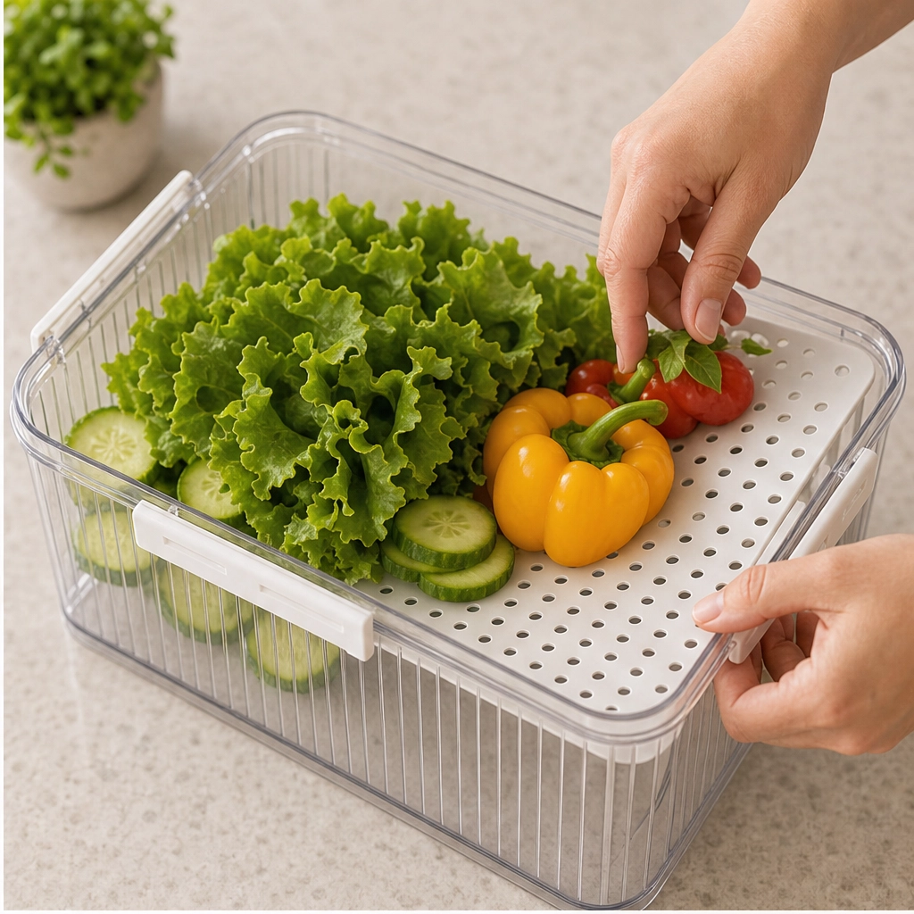 Crispwell™ – Produce Freshness Containers with Date-Dial Timer, Drainage Grid & Airtight Seal + 50% OFF
