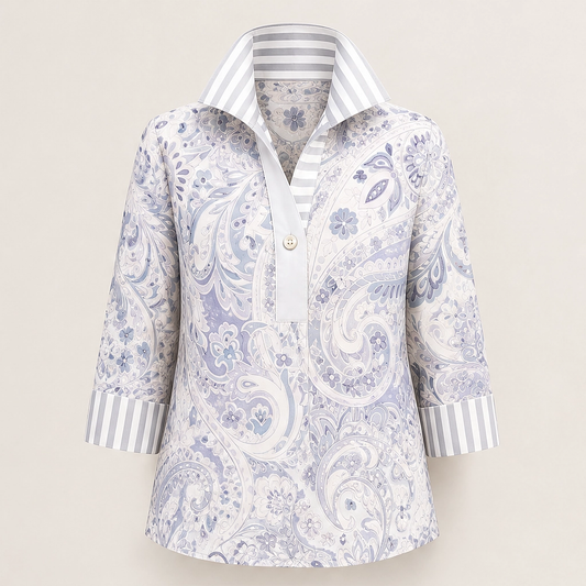 Poplyn – Paisley Popover Shirt with Striped Turn-Back Cuffs + 50% OFF