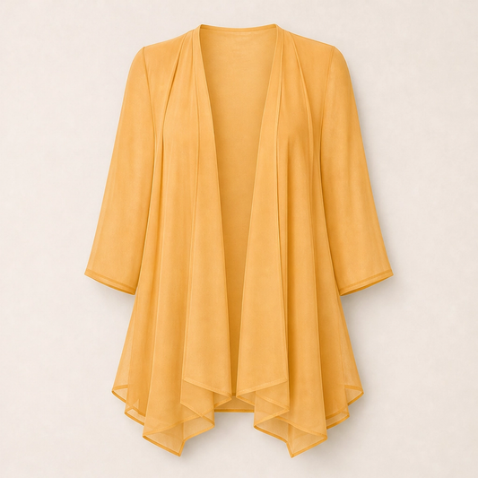 Gossamer – Sheer Chiffon Open-Front Cardigan with 3/4 Sleeves + 50% OFF