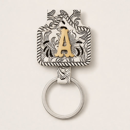 Tagsmith – Personalized Solid Brass Initial Cow Tag Keychain + 50 % OFF