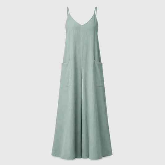 Sundra™ – Cotton-Linen Wide-Leg Jumpsuit with Pockets & Adjustable Straps + 50% OFF