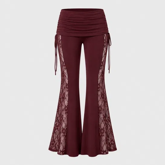 Ruchélle™ – Sheer Lace Panel Ruched Flare Pants + 50% OFF