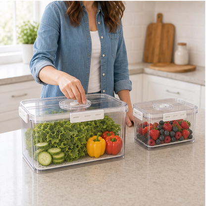 Crispwell™ – Produce Freshness Containers with Date-Dial Timer, Drainage Grid & Airtight Seal + 50% OFF