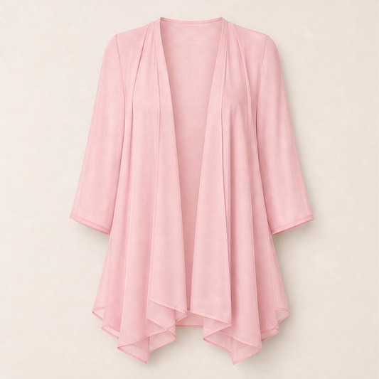 Gossamer – Sheer Chiffon Open-Front Cardigan with 3/4 Sleeves + 50% OFF