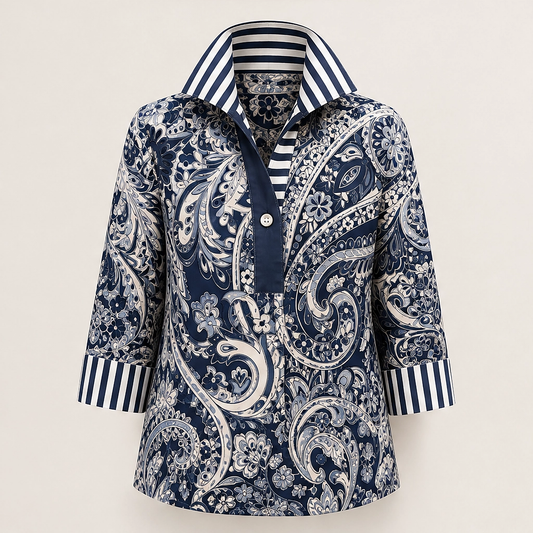 Poplyn – Paisley Popover Shirt with Striped Turn-Back Cuffs + 50% OFF