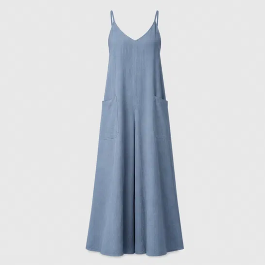 Sundra™ – Cotton-Linen Wide-Leg Jumpsuit with Pockets & Adjustable Straps + 50% OFF
