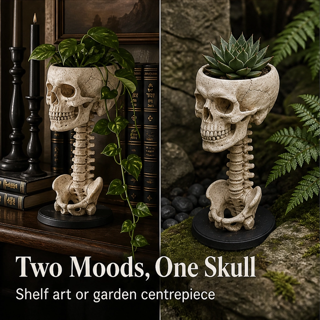 Vertebloom – Gothic Skull & Spine Statement Planter for Year-Round Decor + 50% OFF