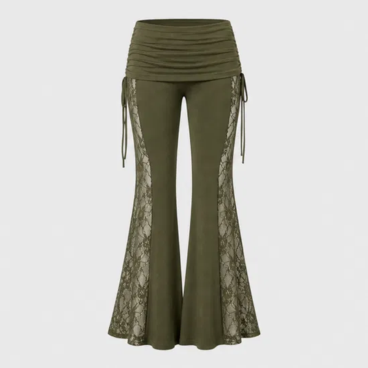Ruchélle™ – Sheer Lace Panel Ruched Flare Pants + 50% OFF