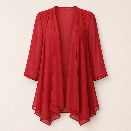 Gossamer – Sheer Chiffon Open-Front Cardigan with 3/4 Sleeves + 50% OFF