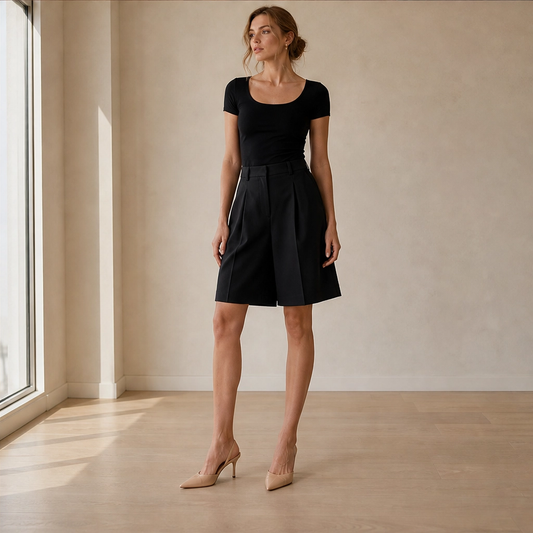 Marlowe – High-Waist Pleated Tailored Bermuda Shorts + 50% OFF