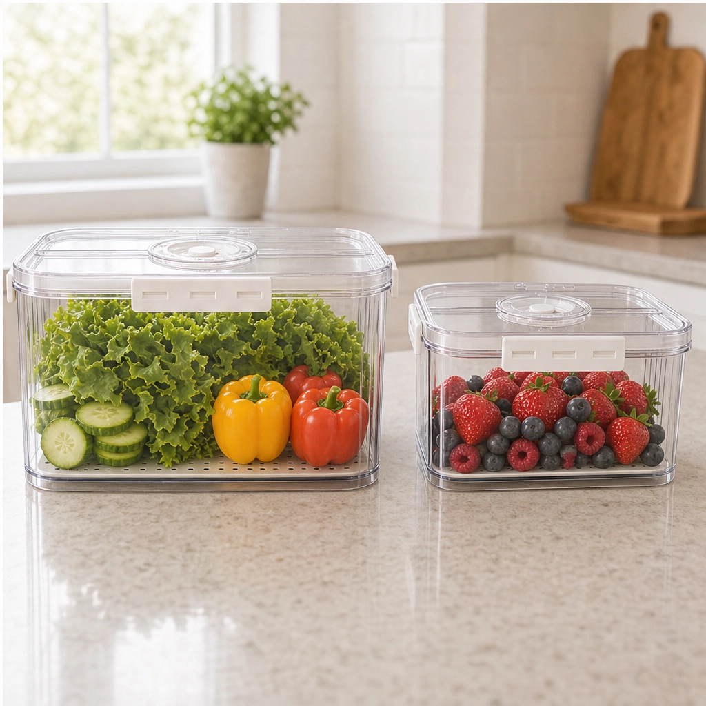 Crispwell™ – Produce Freshness Containers with Date-Dial Timer, Drainage Grid & Airtight Seal + 50% OFF