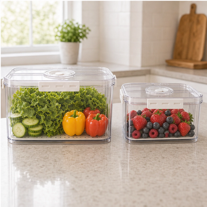 Crispwell™ – Produce Freshness Containers with Date-Dial Timer, Drainage Grid & Airtight Seal + 50% OFF