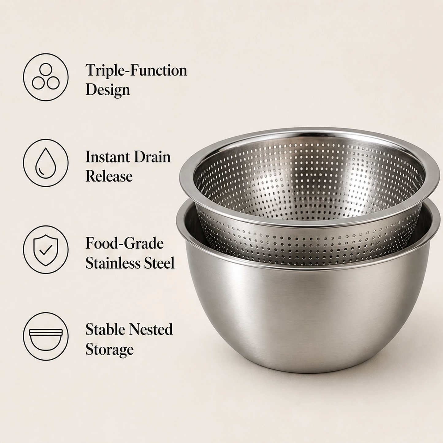 Prepwell – 3-in-1 Stainless Steel Basin with Grater Lid & Drain Basket + 50% OFF