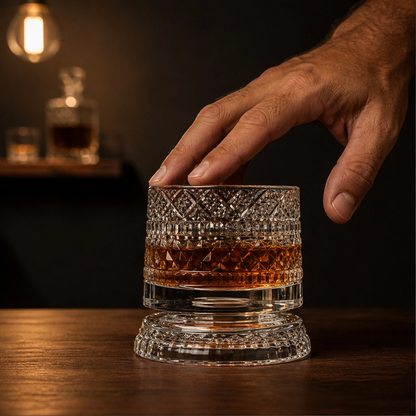 Caskwell™ – 360° Rotating Embossed Crystal Whiskey Tumbler + 50% OFF