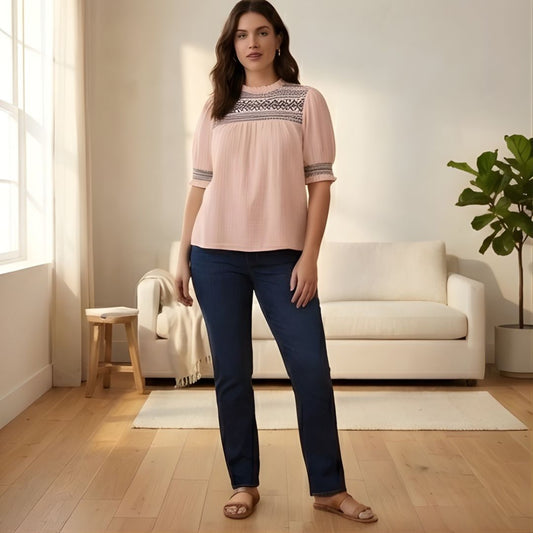 Plumette™ – Smocked Embroidery Puff Sleeve Boho Blouse + 50% OFF