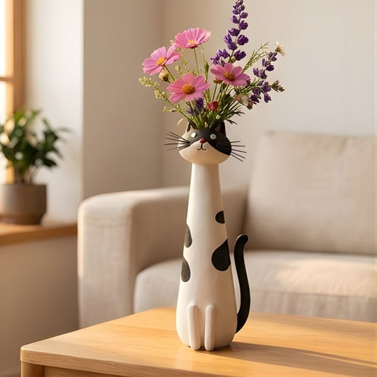 Bloomwhisk™ – Whimsical Cat Flower Vase Figurine | Hand-Painted Resin | Cat Lover Gift + 50% OFF
