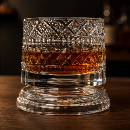 Caskwell™ – 360° Rotating Embossed Crystal Whiskey Tumbler + 50% OFF