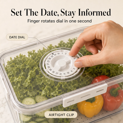 Crispwell™ – Produce Freshness Containers with Date-Dial Timer, Drainage Grid & Airtight Seal + 50% OFF