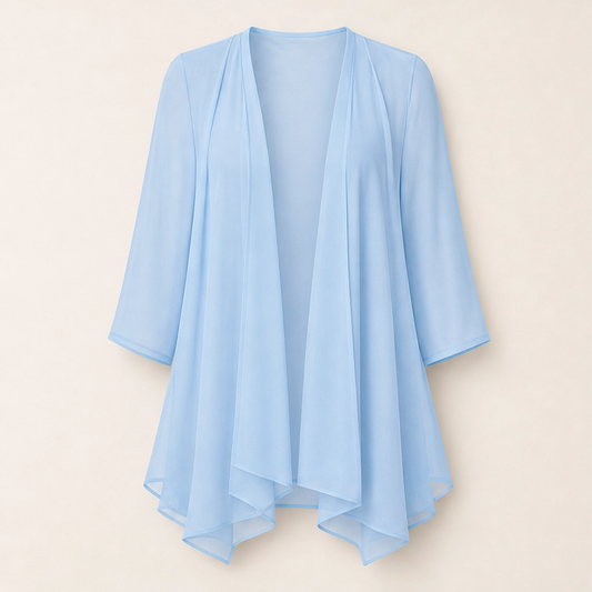 Gossamer – Sheer Chiffon Open-Front Cardigan with 3/4 Sleeves + 50% OFF