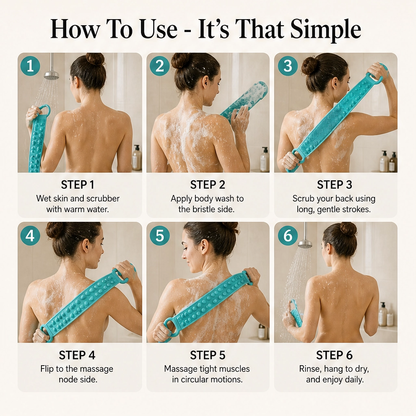 Lathera – Dual-Sided Silicone Back Scrubber with Extended Reach + 50% OFF
