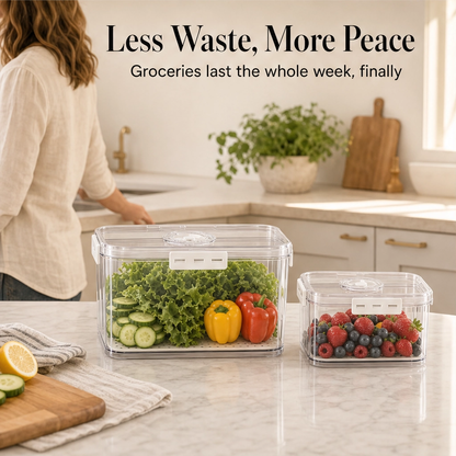 Crispwell™ – Produce Freshness Containers with Date-Dial Timer, Drainage Grid & Airtight Seal + 50% OFF