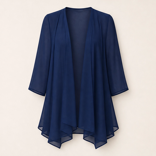 Gossamer – Sheer Chiffon Open-Front Cardigan with 3/4 Sleeves + 50% OFF