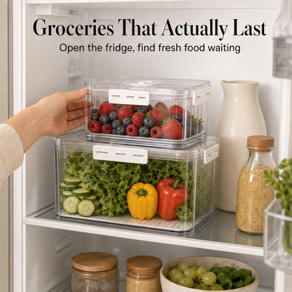 Crispwell™ – Produce Freshness Containers with Date-Dial Timer, Drainage Grid & Airtight Seal + 50% OFF