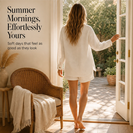 Saltaire™ – Textured Gauze Button-Up Shirt & High-Waisted Shorts 2-Piece Set + 50% OFF