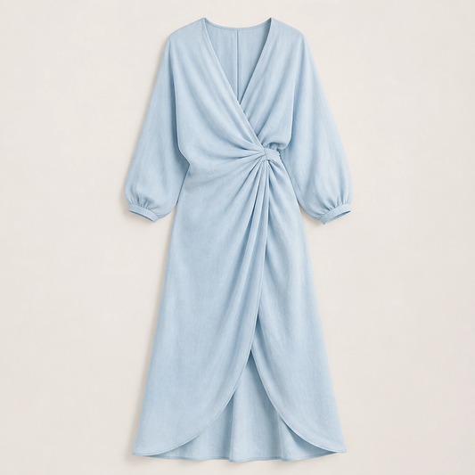 Amalfaine – Linen-Blend Draped Wrap Maxi Dress with Pockets + 50% OFF