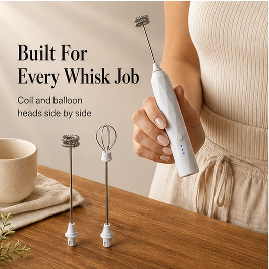 Cremara – 3-Speed Rechargeable Handheld Milk Frother & Whisk Set + 50% OFF