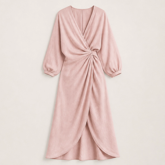 Amalfaine – Linen-Blend Draped Wrap Maxi Dress with Pockets + 50% OFF