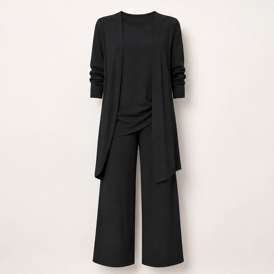 Velasera – Relaxed-Fit Layered Duster, Top & Wide-Leg Pants 3-Piece Set + 50% OFF