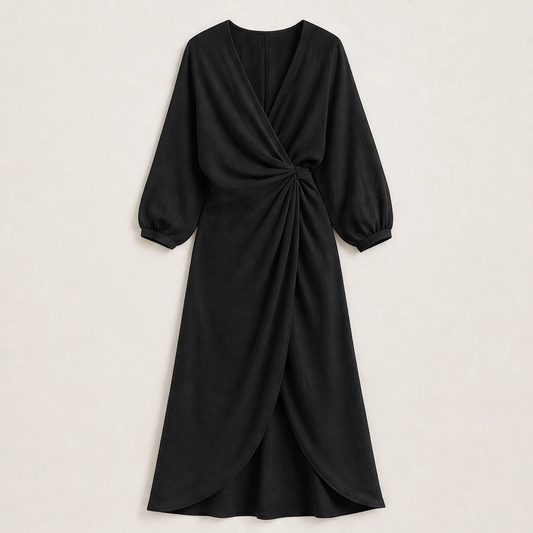 Amalfaine – Linen-Blend Draped Wrap Maxi Dress with Pockets + 50% OFF