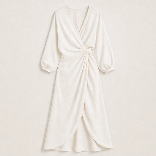 Amalfaine – Linen-Blend Draped Wrap Maxi Dress with Pockets + 50% OFF