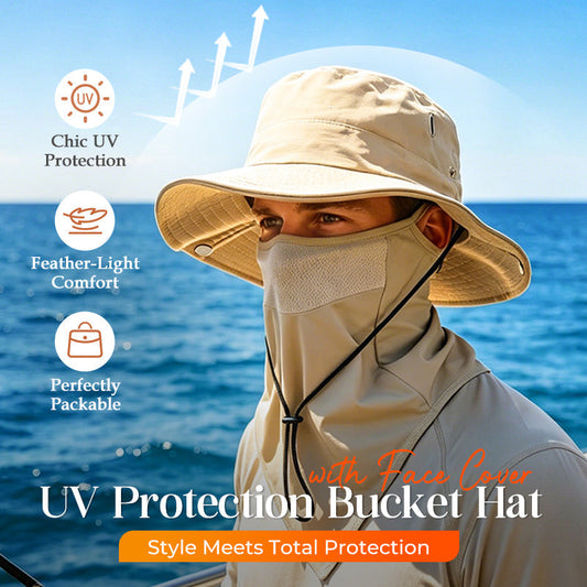 Shadecraft™ – UPF 50+ 360° Coverage Bucket Hat with Detachable Face Cover & Neck Flap + 50% OFF