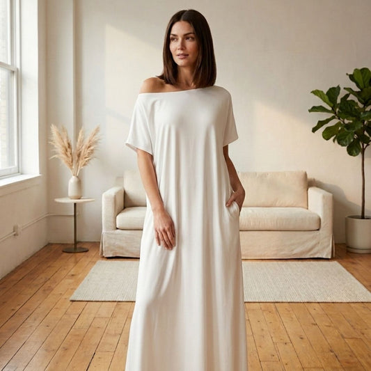 Driftwell™ – Flowy Off-Shoulder Loose Maxi Dress with Pockets + 50% OFF