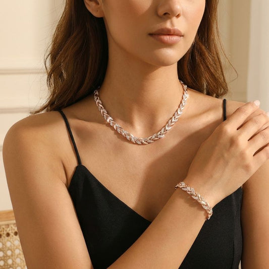 Pavella™ – Rhinestone Leaf Link Necklace & Bracelet Set + 50% OFF