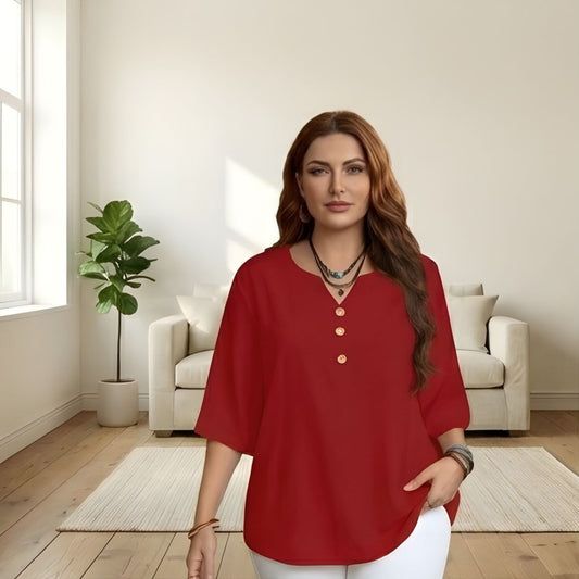 Linelle™ – Boho Button V-Neck Plus Size Women's Top + 50% OFF