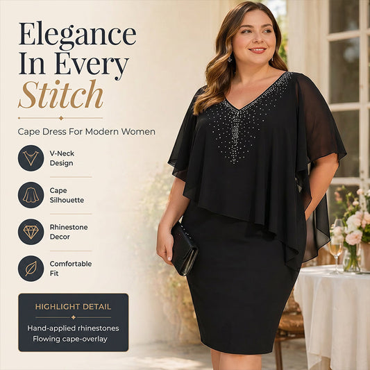 Soirelle – Rhinestone Cape Overlay V-Neck Cocktail Dress + 50% OFF