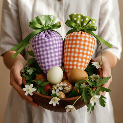 Bunnybrook™ – Plaid Fabric Carrot Drawstring Treat Bags for Easter + 50% OFF