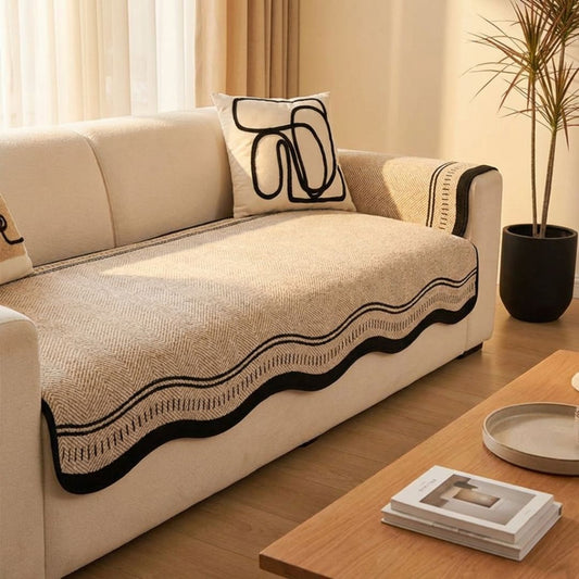 Loomed™ – Non-Slip Herringbone Chenille Couch Cover with Wavy Edges + 50% OFF