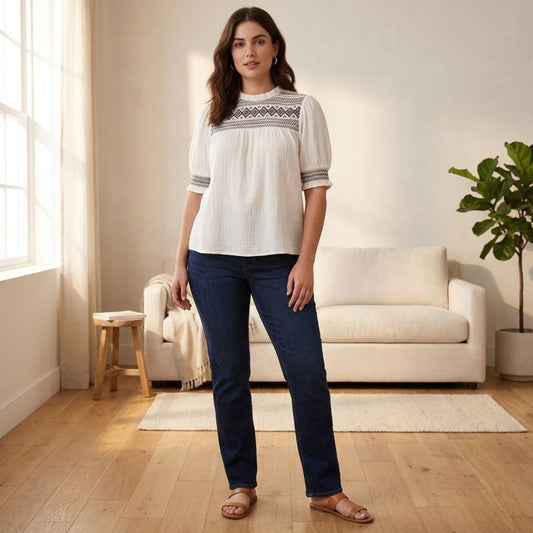 Plumette™ – Smocked Embroidery Puff Sleeve Boho Blouse + 50% OFF