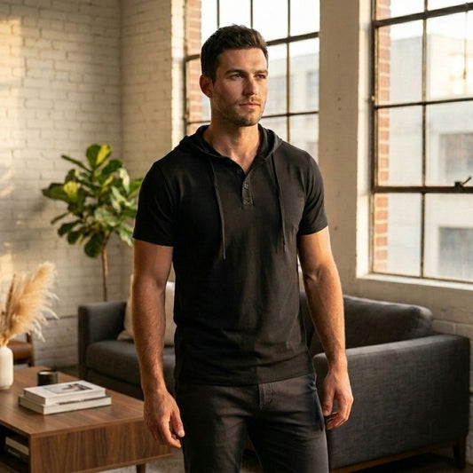 RidgeForm™ – Hooded Henley Athletic Fit Short-Sleeve Tee + 50% OFF